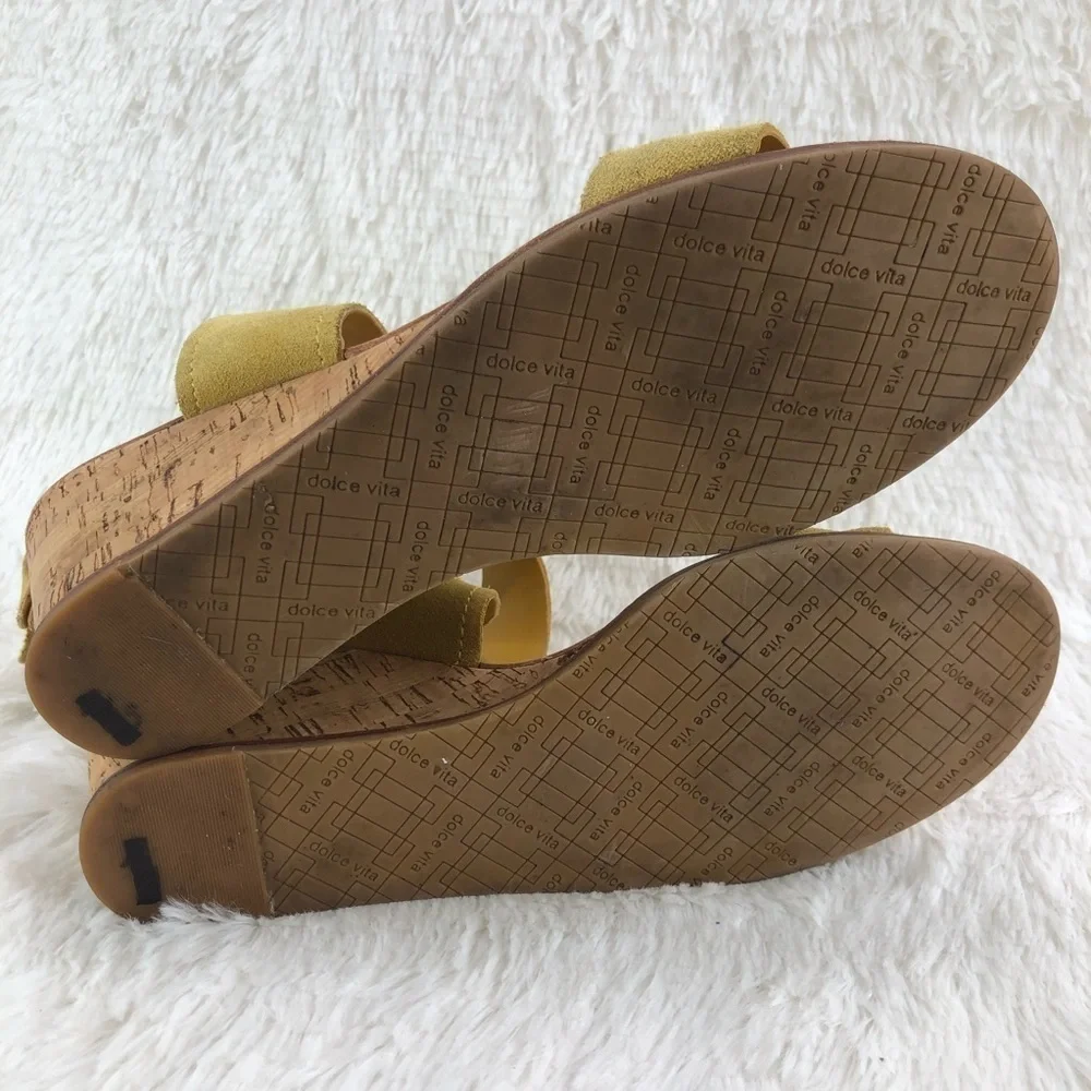 DOLCE VITA Mustard Yellow Cork Heel Wedges EUC.